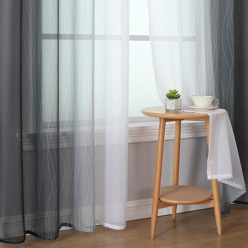 Estelar Textiler ستائر شبه شفافة باللونين الأبيض والأسود بطول 84 بوصة لغرفة المعيشة، خفيفة الوزن لمعالجة النوافذ وتصفية الضوء بحلقة معدنية متدرجة لغرفة النوم، 52 عرضًا × 84 طولًا، لوحتان in Kuwait