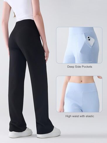 Tall Women’s Wide Straight Leg Lounge Pants, High Waisted Stretch Yoga Workout Pants with Pockets, 30" 32" 34" 36" Inseam in Saudi Arabia