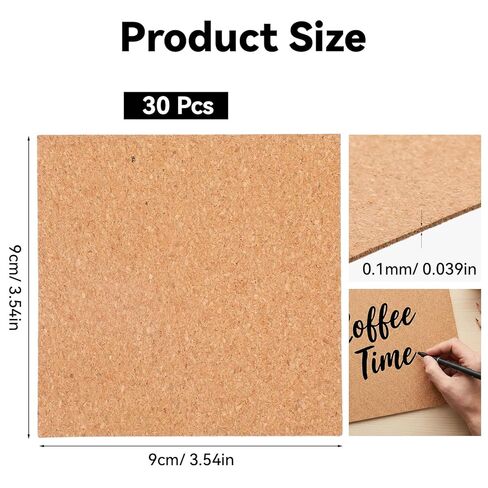 30 Pcs Self-Adhesive Cork Sheets, 3.5"x 3.5" Square Cork Coasters & Mats with Strong Adhesive Backing, Mini Wall Board for DIY Coasters and DIY Crafts Corks Board Squares, Corks Tiles in Saudi Arabia