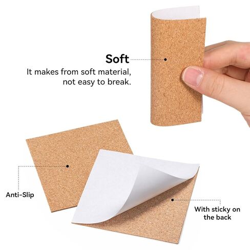 30 Pcs Self-Adhesive Cork Sheets, 3.5"x 3.5" Square Cork Coasters & Mats with Strong Adhesive Backing, Mini Wall Board for DIY Coasters and DIY Crafts Corks Board Squares, Corks Tiles in Saudi Arabia