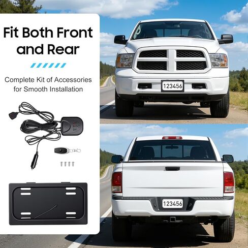 1 حزمة لوحة الترخيص الأمامية قوس حامل الإطار العلامة العالمية سحب إلى أسفل الأمامي/الخلفي إطار لوحة الترخيص الكهربائية حامل لوحة الترخيص لسيارة شاحنة فان سيارات الدفع الرباعي مع جهاز التحكم عن بعد in Kuwait