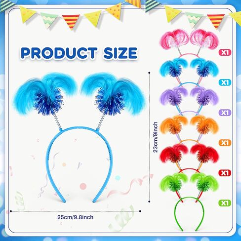 6 Pcs Multicolor Pom Pom Headband Tinsel Ponytail Headband Fun Feather Head Bopper for Carnival Easter Party in Kuwait