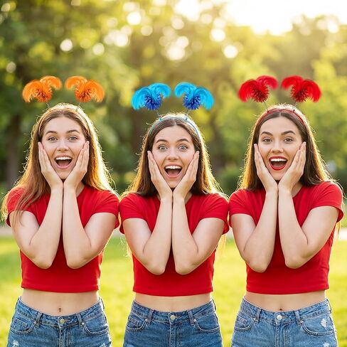 6 Pcs Multicolor Pom Pom Headband Tinsel Ponytail Headband Fun Feather Head Bopper for Carnival Easter Party in Kuwait