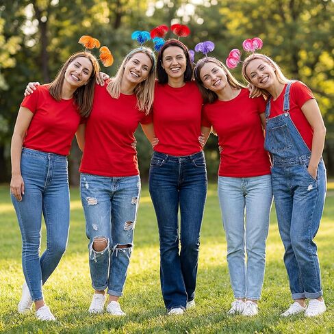 6 Pcs Multicolor Pom Pom Headband Tinsel Ponytail Headband Fun Feather Head Bopper for Carnival Easter Party in Kuwait