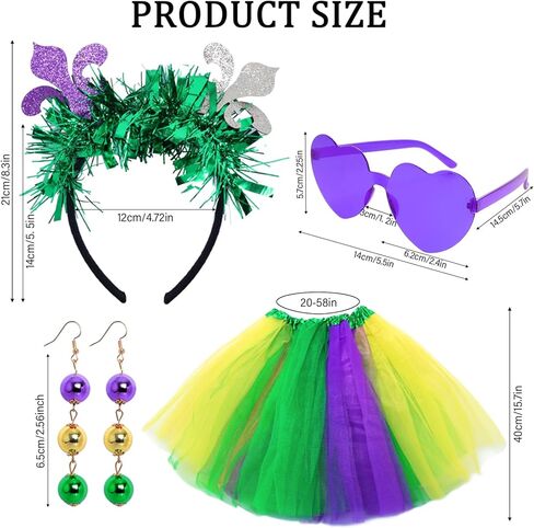 6 Pcs Mardi Gras Costume Accessory Set Tutu Skirt Feather Boa Headband Gloves Sunglasses Earrings for Women Carnival Party in Kuwait