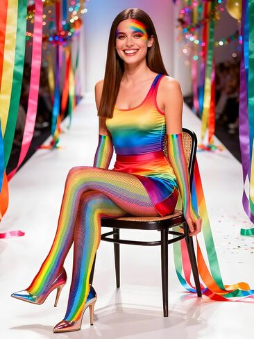 BOARDFEB2 Pieces Rainbow Outfits, Striped Fishnet Tights and Gloves Costume Accessories Set Rainbow Leggings for Carnival Wedding Pride Day Halloweeen in Saudi Arabia