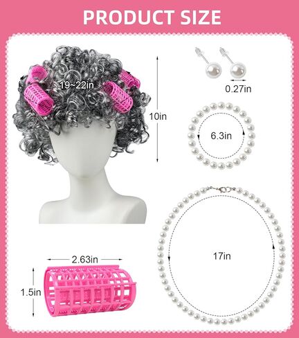 100 Days of School Old Lady Grandma Costume Accessories Set with Wig, Glasses, Cane & Faux Pearl Set in Saudi Arabia