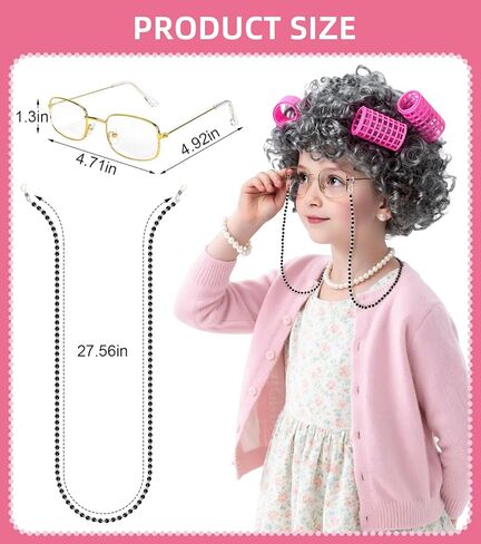100 Days of School Old Lady Grandma Costume Accessories Set with Wig, Glasses, Cane & Faux Pearl Set in Saudi Arabia