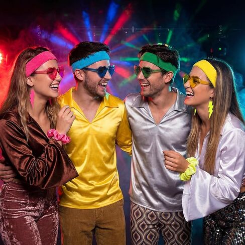 29 Pcs 80s 90s Neon Party Favors Accesorries Set Include Glasses Earrings Headband Wristbands Leg Warmers Hair Scrunchies Musical Inflatable Props for Women 80s 90s Party Decoration Supplies in Saudi Arabia