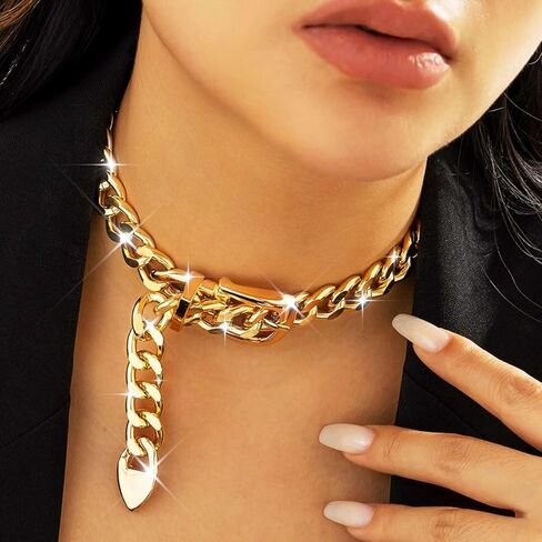 Nicute Gold Chunky Choker Necklace Cuban Link Chain Thick Belt Chain Necklace for Women (Gold) in Saudi Arabia