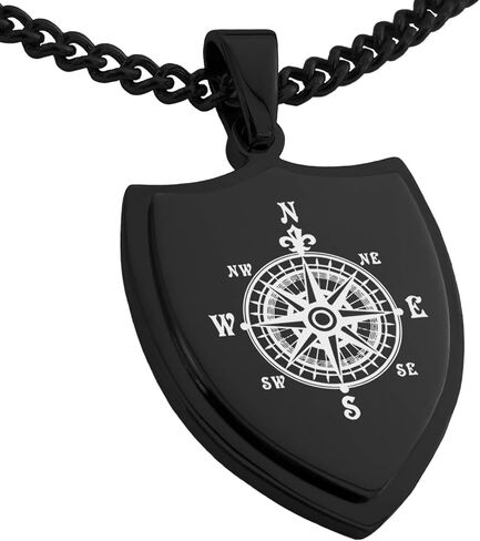 Stainless Steel Nautical Fleur de Lis Compass Shield Pendant Necklace in Saudi Arabia