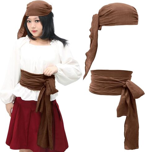 القراصنة وشاح باندانا وحزام القرون الوسطى عصر النهضة زي القراصنة ملحق تأثيري وشاح الرأس الخصر 2 قطعة in Kuwait