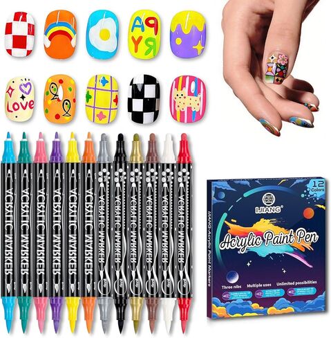 24 قطعة من أقلام طلاء الأكريليك - أقلام طلاء أكريليك ذات طرف مزدوج (12 لونًا) علامات طلاء، للرسم الصخري، السيراميك، الخشب، البلاستيك، الخط، سجل القصاصات، حروف الفرشاة، صناعة البطاقات، الحرف اليدوية اليدوية in Kuwait