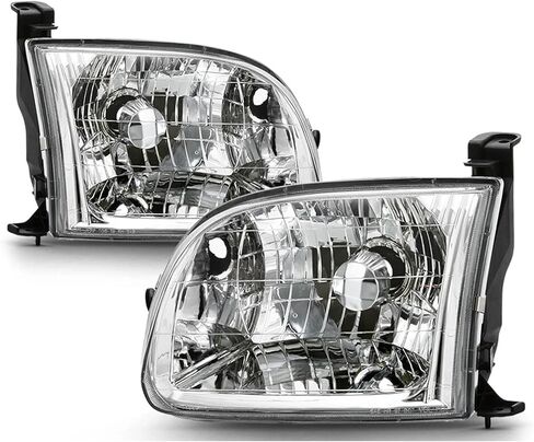 Headlight Assembly for 2000 2001 2002 2003 2004 Toyota Tundra Regular and Access Cab Halogen Head Light Headlamp, Chrome Housing Clear Lens Driver and Passenger Side,Replace # TO2502129,TO2503129 in Saudi Arabia