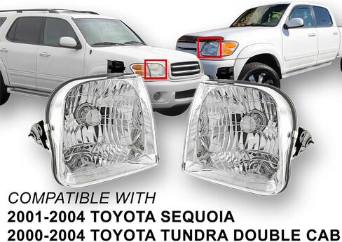 Headlight Assembly for 2000 2001 2002 2003 2004 Toyota Tundra Regular and Access Cab Halogen Head Light Headlamp, Chrome Housing Clear Lens Driver and Passenger Side,Replace # TO2502129,TO2503129 in Saudi Arabia