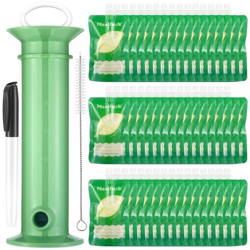 Maxcheck 28 Pcs Set Refillable Baby Food Pouch Maker Reusable Food Pouches Filler Set Include 25 Pcs Portable Fruit Puree Pouch Storage Bags, Baby Food Maker, Pen and Brush for Babies Kids Toddlers in Kuwait