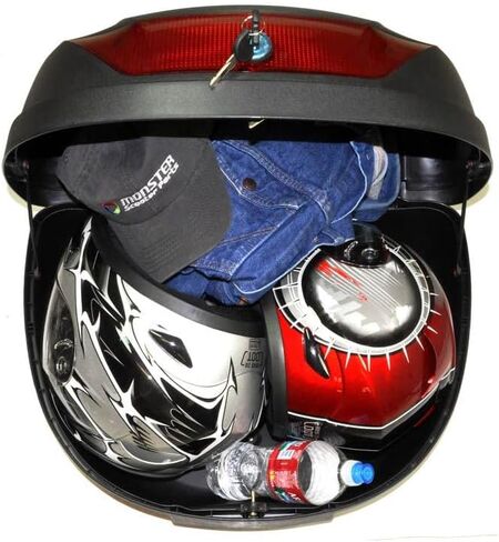AlveyTech Rear Top Case Small Scooter Trunk - Replacement Black Plastic Rear Vehicle Box, Helmet Holder, Secure Storage Part, for 50cc/250cc Vespas, Moped, Mobility E-Scooter, Motorcycle, DIY Install in Saudi Arabia