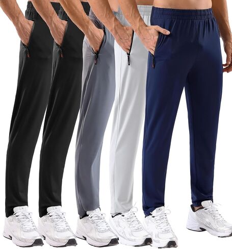 5 Pack Men's Sweatpants with Zipper Pockets Stretch Lightweight Athletic Track Activewear Pants for Men Joggers Running Workout Gym,4XL in Kuwait