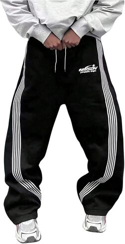 Men's Hip Hop Striped Baggy Sweatpants Streetwear Letter Graphic Wide Leg Track Pants Y2K Loose Trousers in Saudi Arabia