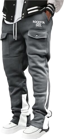 SOLY HUX Men's Letter Graphic Flare Sweatpants Drawstring Elastic Waist Cargo Pants with Pockets in Saudi Arabia