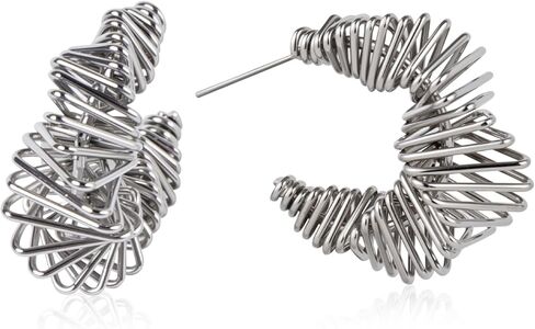 Silver Hoop Twisted Earrings Trendy|Silver Earrings For Women|Huggie Hoops Classy|Sterling Silver Post Hoops|Statement Earrings For Gifts in Saudi Arabia