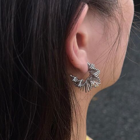 Silver Hoop Twisted Earrings Trendy|Silver Earrings For Women|Huggie Hoops Classy|Sterling Silver Post Hoops|Statement Earrings For Gifts in Saudi Arabia