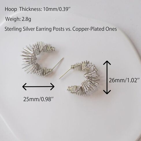 Silver Hoop Twisted Earrings Trendy|Silver Earrings For Women|Huggie Hoops Classy|Sterling Silver Post Hoops|Statement Earrings For Gifts in Saudi Arabia