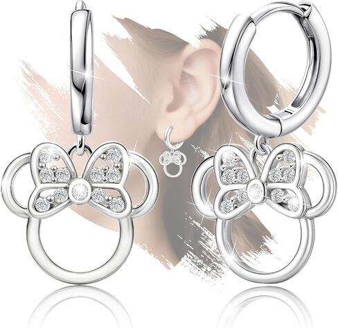 Sterling Silver Mouse Earrings,Sparkle White Pink Cubic Zirconia Cute Bow Mouse Earrings Lovely Gifts for Women Teens Daughter Granddaughter in Saudi Arabia