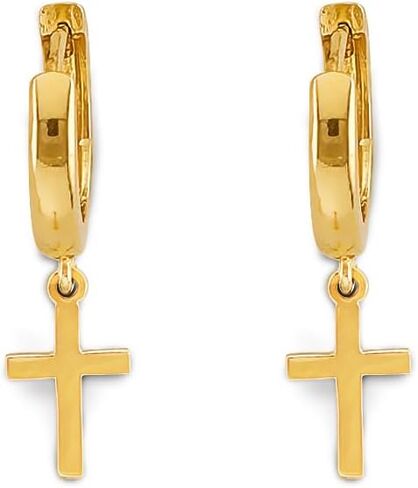 14k Yellow Gold Small Cross huggie Earrings in Saudi Arabia