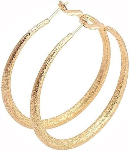 New Yellow Gold Filled Frost Textured 2" Round Hoop Earrings Elegant Cute Unique Stunning Pretty jewerly Perfect for Any Occasion CRR01834INE in Saudi Arabia
