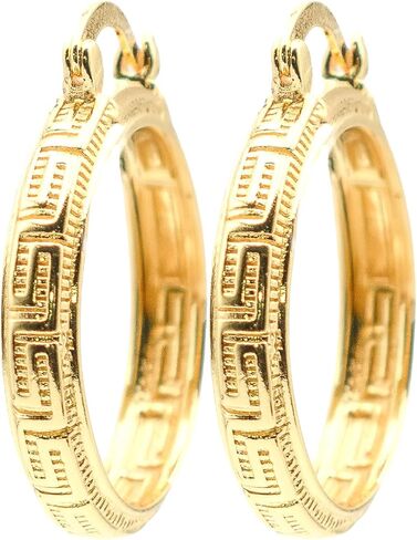 1 Inch Greek Key Yellow Gold Plated Hoop Earrings in Kuwait
