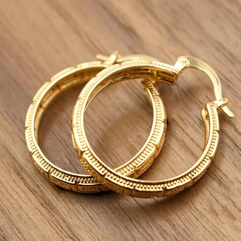 1 Inch Greek Key Yellow Gold Plated Hoop Earrings in Kuwait