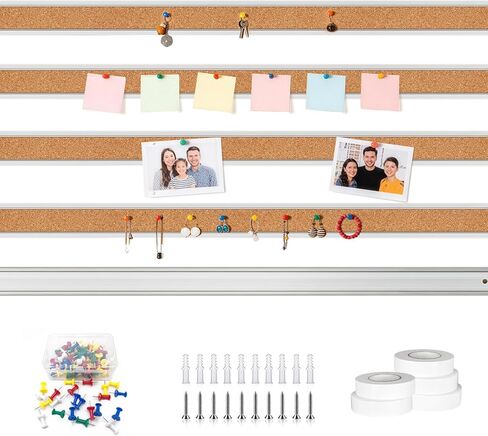 LILXIU 5 PCS Aluminum Trim Cork Board Strips for Walls 45.66 * 1.18 Inch Cork Strips Bulletin Bar Strip with Accessories Bulletin Board Strip for Home Office Classroom Decor in Kuwait