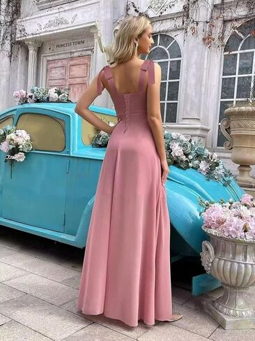 Bow Straps Cowl Neck Bridesmaid Dresses Long with Pockets Ruffle Chiffon Formal Party Gowns in Saudi Arabia