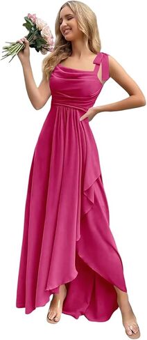 Bow Straps Cowl Neck Bridesmaid Dresses Long with Pockets Ruffle Chiffon Formal Party Gowns in Saudi Arabia