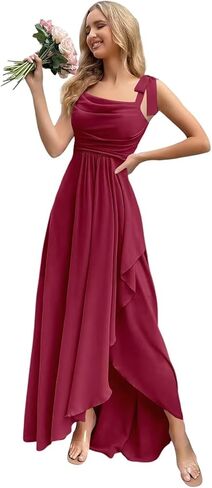 Bow Straps Cowl Neck Bridesmaid Dresses Long with Pockets Ruffle Chiffon Formal Party Gowns in Saudi Arabia