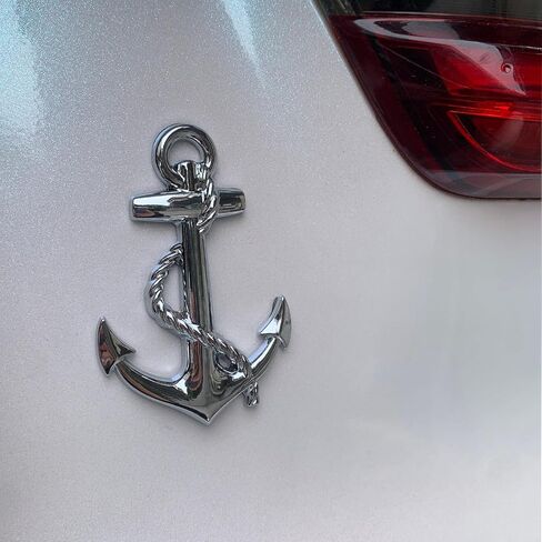 Chrome Metal Anchor Emblem Anchor Car Badge, 3D Nautical Metal Automotive Decal Sticker for Trunk Truck SUV Boat Van Vehicle Exterior Accessories (Chrome) in Saudi Arabia