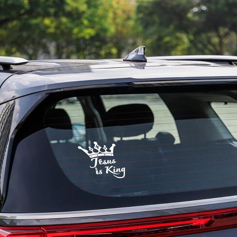 Jesus is King - ملصق ممتص للصدمات من الفينيل للسيارة المسيحية لسيارة شاحنة نافذة الزجاج الأمامي للسيارة، مقاوم للطقس والبهتان (أبيض) in Kuwait