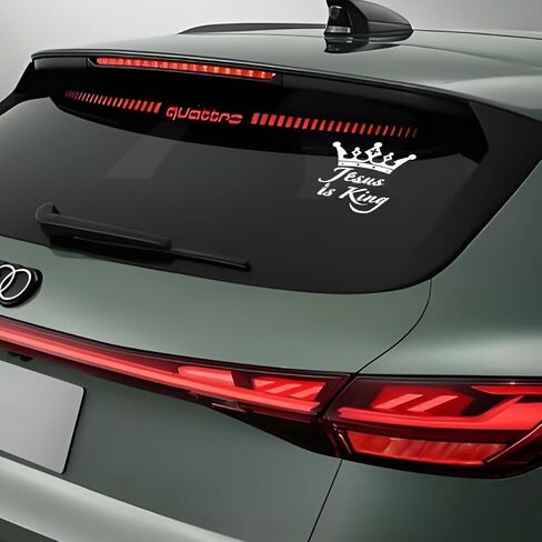 Jesus is King - ملصق ممتص للصدمات من الفينيل للسيارة المسيحية لسيارة شاحنة نافذة الزجاج الأمامي للسيارة، مقاوم للطقس والبهتان (أبيض) in Kuwait