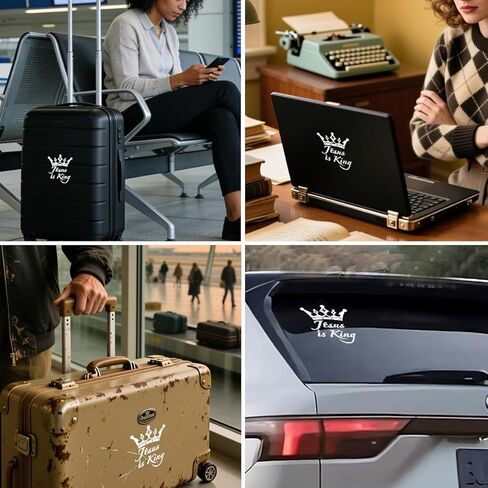 Jesus is King - ملصق ممتص للصدمات من الفينيل للسيارة المسيحية لسيارة شاحنة نافذة الزجاج الأمامي للسيارة، مقاوم للطقس والبهتان (أبيض) in Kuwait