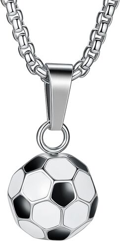 Soccer Necklace for Men Boys, 316L Stainless Steel 3D Football Pendant with 24" Chain, Hypoallergenic Sports Fan Jewelry Gift for Athletes, Teens, Boyfriend (Gift Box Included) in Kuwait