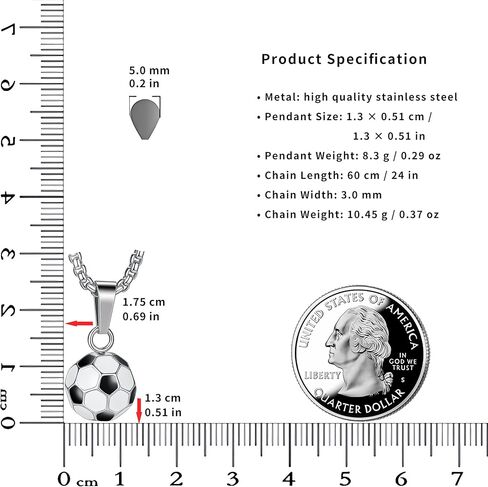 Soccer Necklace for Men Boys, 316L Stainless Steel 3D Football Pendant with 24" Chain, Hypoallergenic Sports Fan Jewelry Gift for Athletes, Teens, Boyfriend (Gift Box Included) in Kuwait
