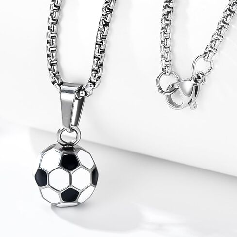 Soccer Necklace for Men Boys, 316L Stainless Steel 3D Football Pendant with 24" Chain, Hypoallergenic Sports Fan Jewelry Gift for Athletes, Teens, Boyfriend (Gift Box Included) in Kuwait