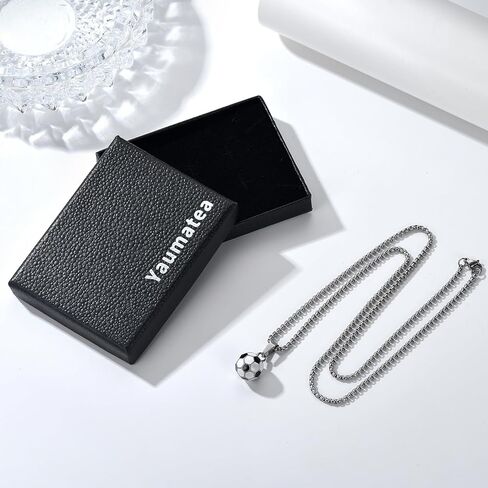 Soccer Necklace for Men Boys, 316L Stainless Steel 3D Football Pendant with 24" Chain, Hypoallergenic Sports Fan Jewelry Gift for Athletes, Teens, Boyfriend (Gift Box Included) in Kuwait