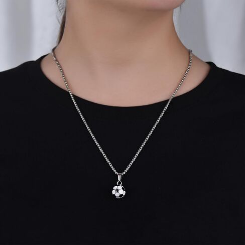 Soccer Necklace for Men Boys, 316L Stainless Steel 3D Football Pendant with 24" Chain, Hypoallergenic Sports Fan Jewelry Gift for Athletes, Teens, Boyfriend (Gift Box Included) in Kuwait