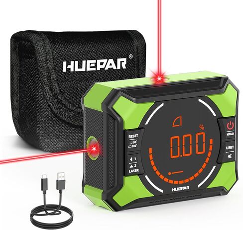 Huepar Angle Gauge 3-in-1 Digital Angle Finder with Laser Leveler, Table Saw Miter Protractor with Laser, Cube Inclinometer Electronic Bubble with Strong Magnetic for Woodworking with Fabric Bag in Kuwait