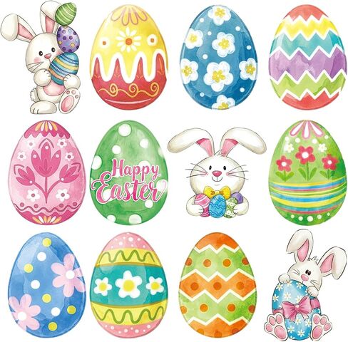 Large 9"x12" Spring Easter Egg Bunny Cutouts Decorations Cardboard Cutout Set, 12 Sheets Bunnies Cutouts Wall Door Windows Decor, Easter Eggs Paper Cut Outs Decoration (Eggs) in Saudi Arabia