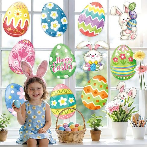 Large 9"x12" Spring Easter Egg Bunny Cutouts Decorations Cardboard Cutout Set, 12 Sheets Bunnies Cutouts Wall Door Windows Decor, Easter Eggs Paper Cut Outs Decoration (Eggs) in Saudi Arabia