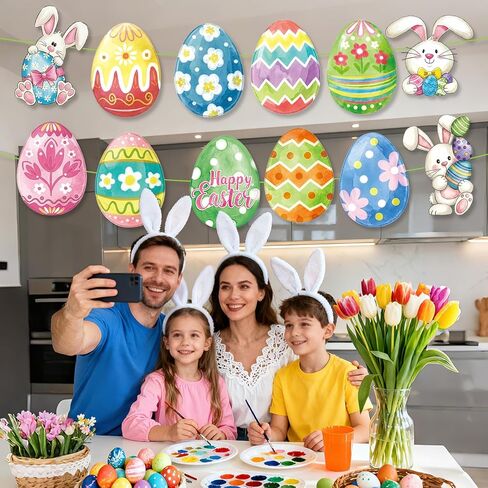 Large 9"x12" Spring Easter Egg Bunny Cutouts Decorations Cardboard Cutout Set, 12 Sheets Bunnies Cutouts Wall Door Windows Decor, Easter Eggs Paper Cut Outs Decoration (Eggs) in Saudi Arabia