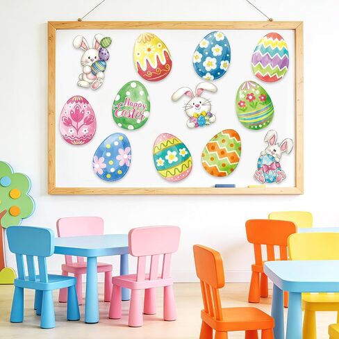 Large 9"x12" Spring Easter Egg Bunny Cutouts Decorations Cardboard Cutout Set, 12 Sheets Bunnies Cutouts Wall Door Windows Decor, Easter Eggs Paper Cut Outs Decoration (Eggs) in Saudi Arabia